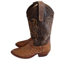 Tony Lama Full Quill Ostrich Western Cowboy Boots Size 9D Brown Leather USA Made